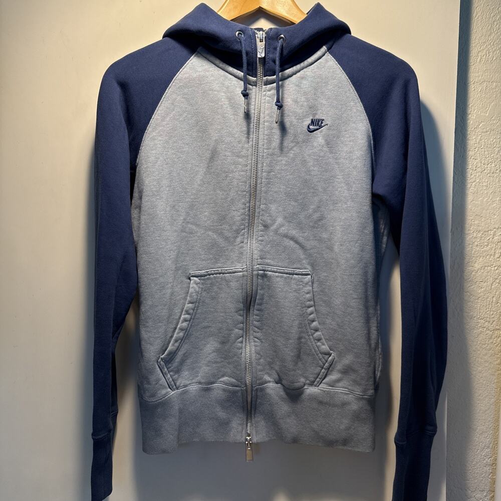 Vintage Y2K Nike Blue Two Tone Full Dual Metal Zip Hoodie Sweatshirt Medium Run